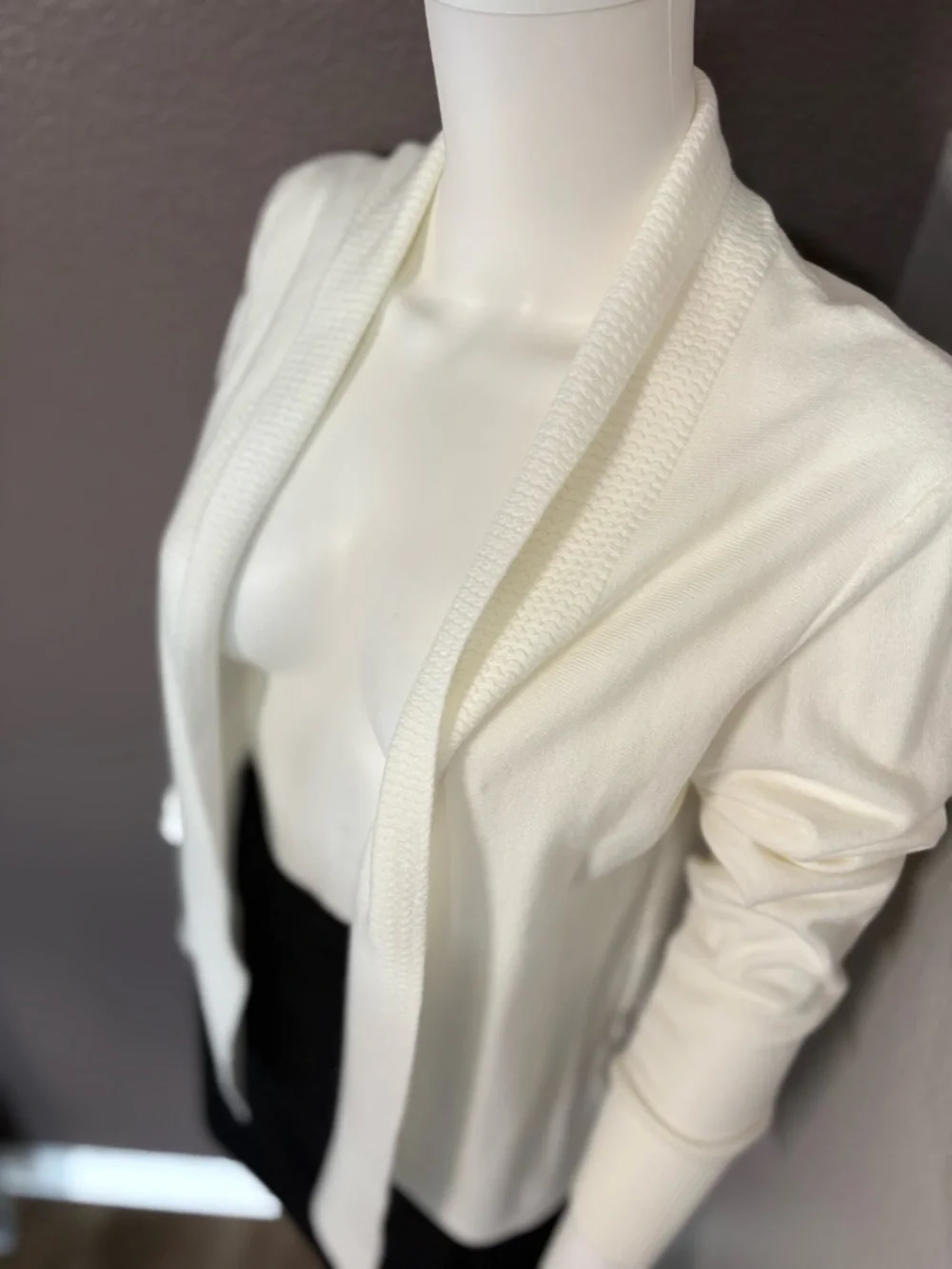 Essentials Ivory Open-Front Shawl Collar Cardigan